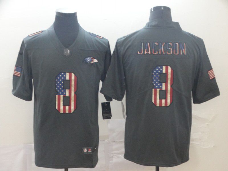 Men Baltimore Ravens #8 Jackson Carbon Black Retro USA flag Nike NFL Jerseys->san francisco 49ers->NFL Jersey
